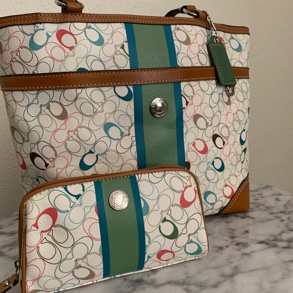Coach bag with matching makeup pouch